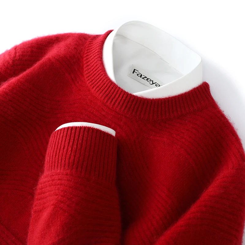 Осенне-зимний новый 100% свитер мужской стеганый пуловер жаккардовый с круглым