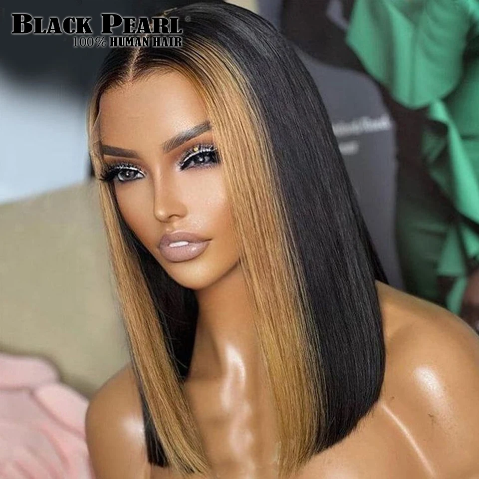 Blonde Honey Brown Straight Human Hair Wig Straight Short Bob Wig Lace Front Human Hair Wigs For Women T Part Brazilian HD Lace