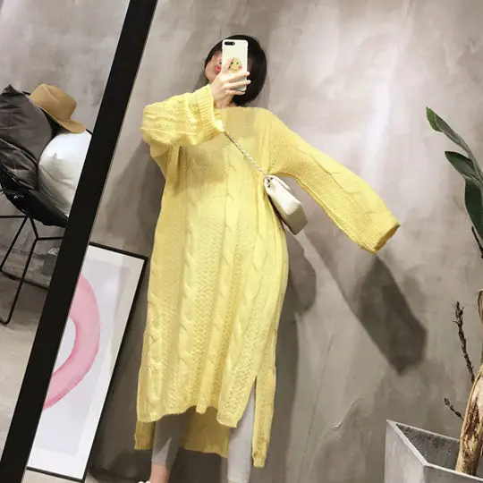 

2022 Women Autumn Winter Fashion Solid Color Sweater Dress Female Loose Long Vestidos Ladies Long Sleeve Knitted Dresses D401