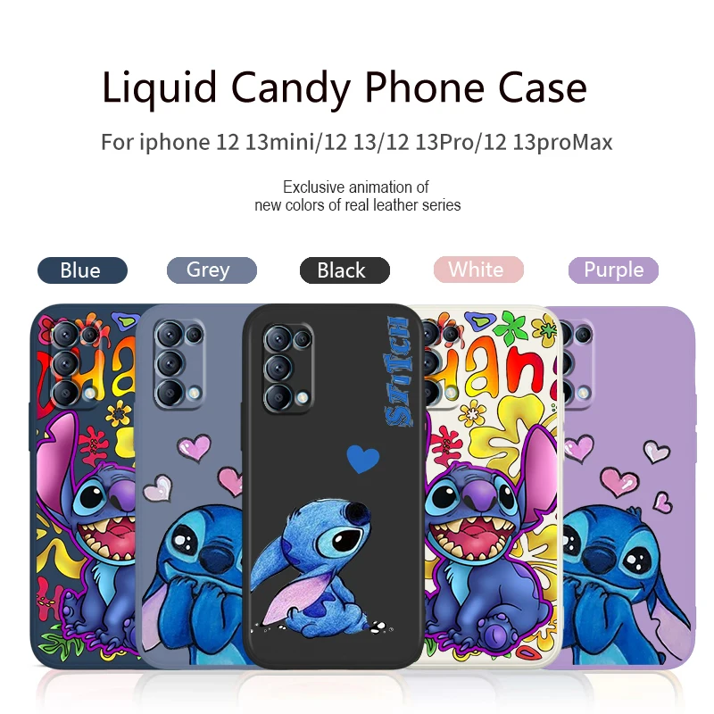 

Baby Stitch Cartoon Phone Case For OPPO Find X5 X3 X2 neo Pro Lite A5 A9 2020 A53S 4G 5G Liquid Rope Candy Color Cover Fundas