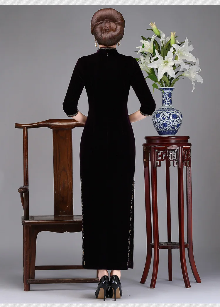 Платье-Ципао женское с воротником-стойкой пикантный китайский халат бархатными