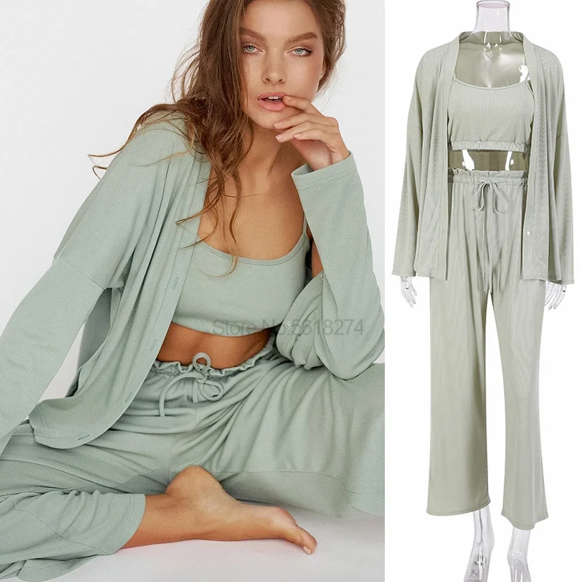 

Сатиновый Комплект для сна из 3 предметов, женские наряды, пижама, сексуальный женский костюм с лямками и брюками, летняя одежда для сна, дома...