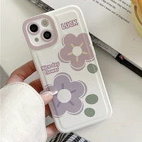 ins cute simple graffiti flower leather phone case for iphone 13 11 12 pro max x xr xs max 7 8plus shockproof cartoon soft cover