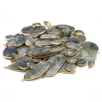 natural stone pendants gold plated flash labradorite crystal pendant charms for jewelry making diy women necklace earrings