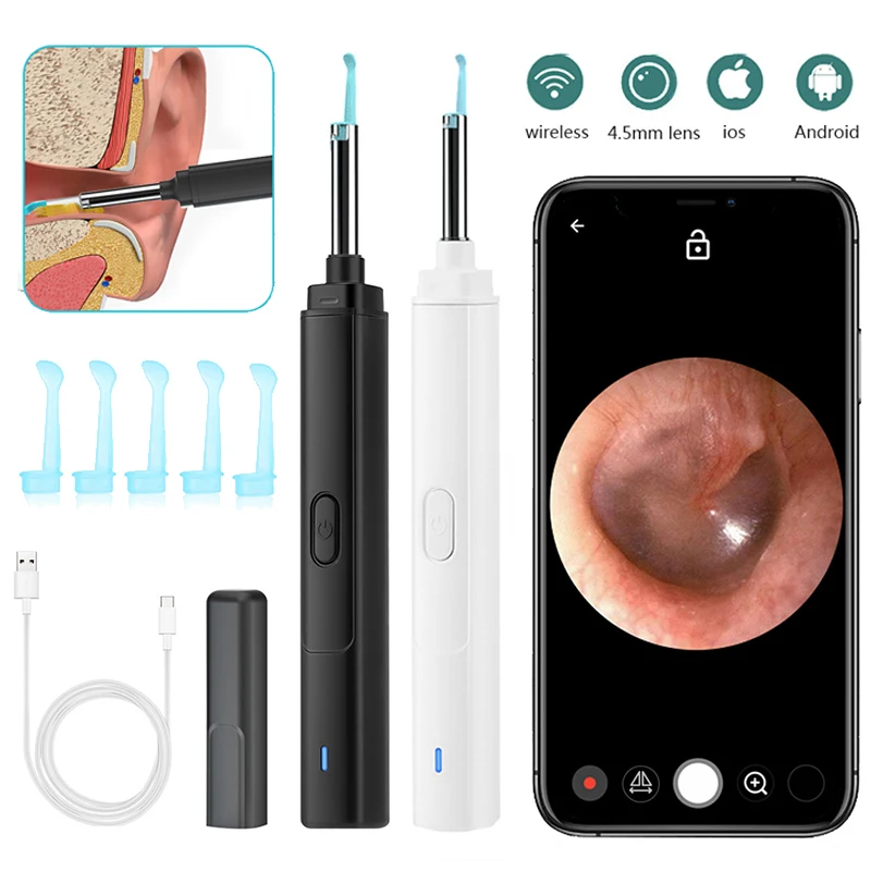 

Wireless WiFi Ear Pick 4.5mm Endoscope Otoscope Camera Luminous Ear Wax Removal High Precision Earpick Health Care Android iOS