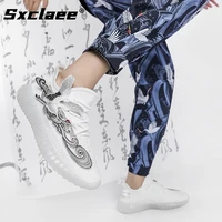 sxclaee fashion embroidered mens casual shoes comfortable breathable mesh sneakers cushioned high elastic sports shoes size 44