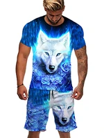 wolf totem summer men t shirt set 3d printed clothes casual short sleeve tshirts shorts 2 piece suits trend sweatpants oversized