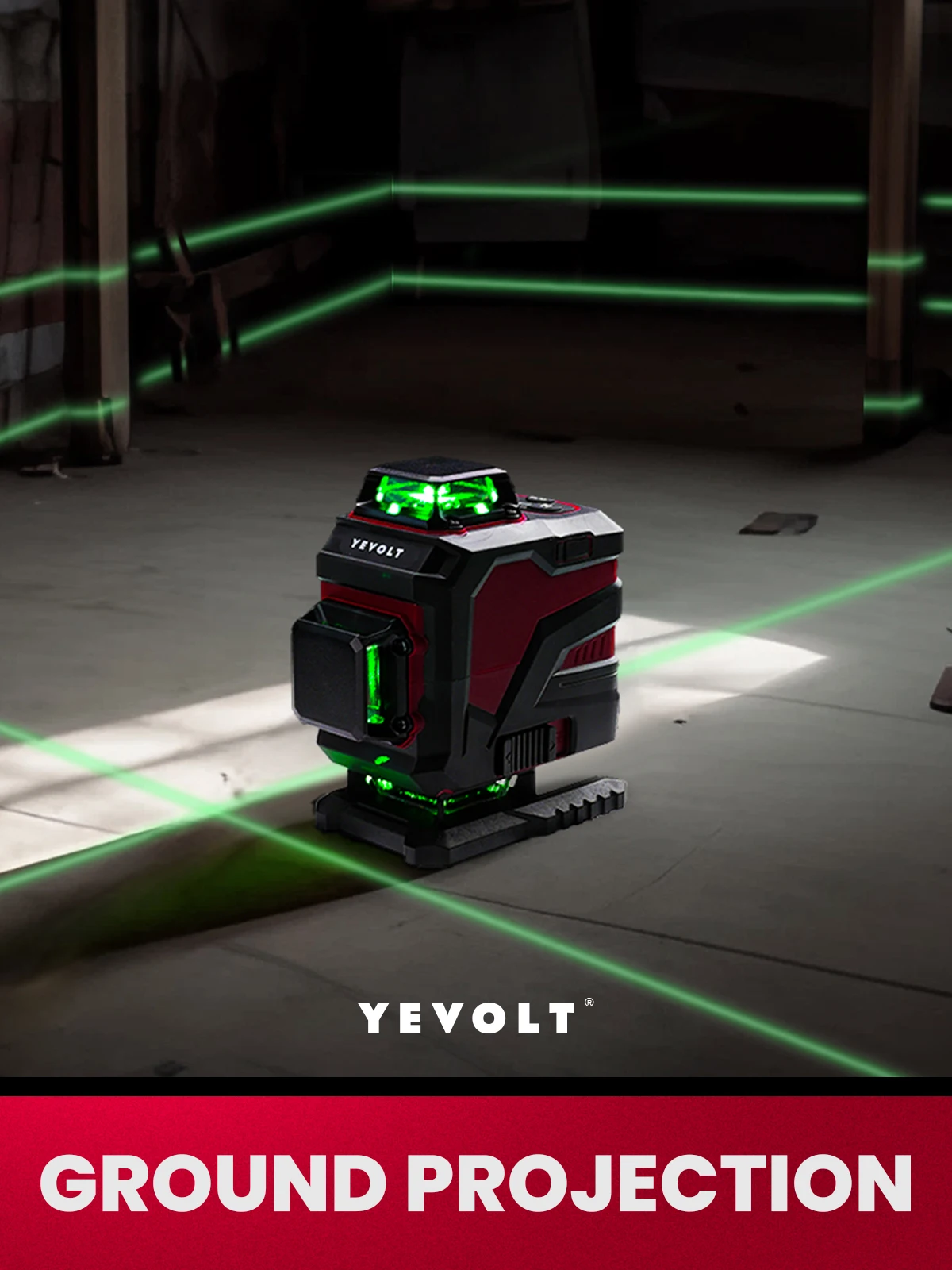 Зеленый лазерный уровень YEVOLT YVGLL4XS16DP 4-плоский 16-линейный самовыравнивающийся 4D