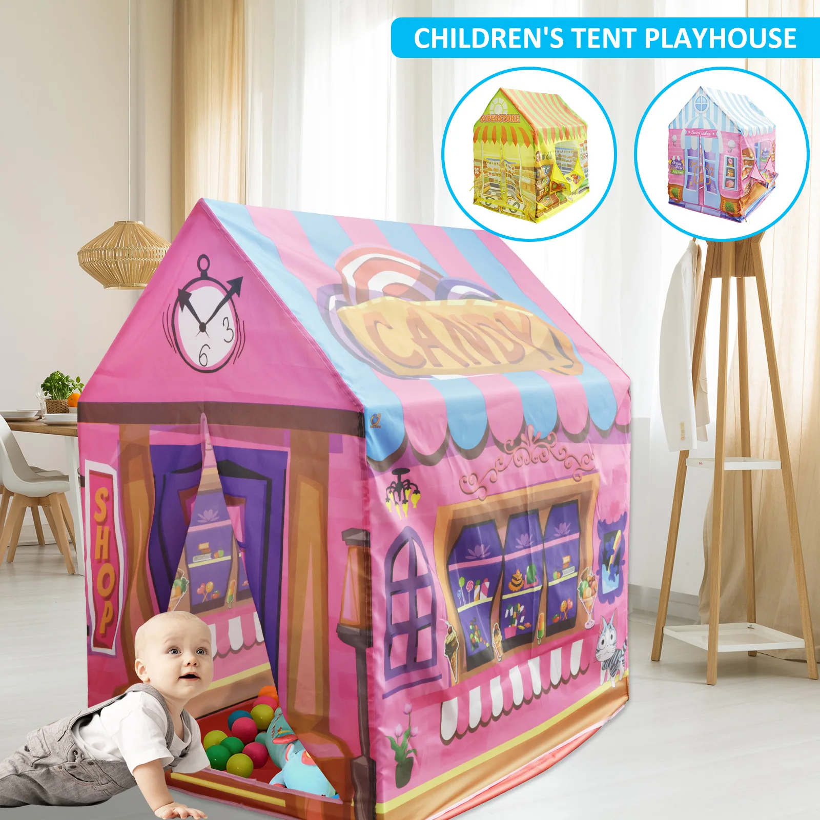 

Детский игровой домик с рулонной дверью, цветной милый игровой домик, палатка большого размера, Игровая палатка, съемный складной замок, Игровая палатка