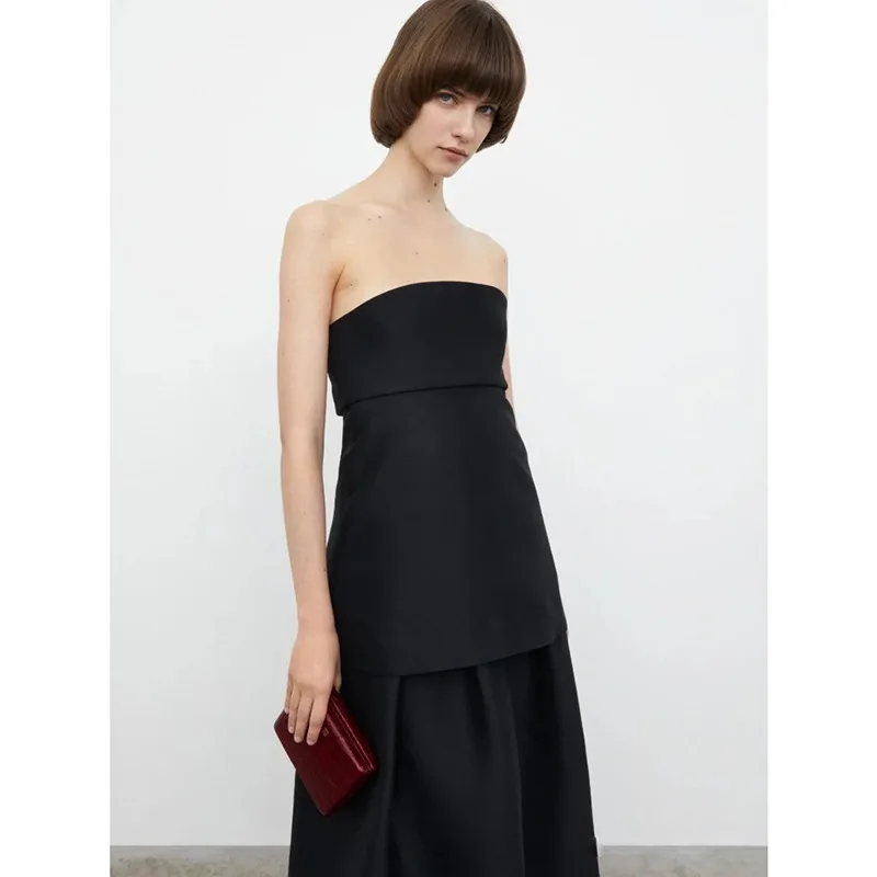

Women's Midi Dress Strapless Sleeveless Slim Fit Vintage Robe