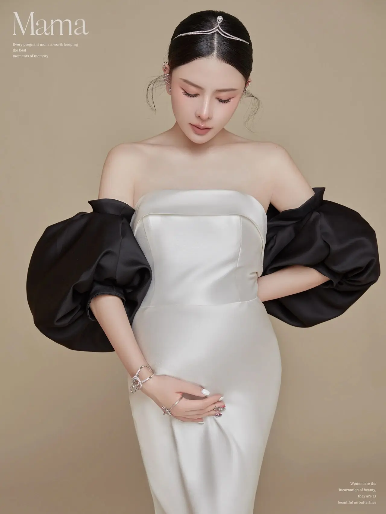 Dvotinst Women Photography Props White Elegant Puff Sleeves Maternity Dresses Off-shoulder Pregnancy Dress Studio Photoshoot enlarge