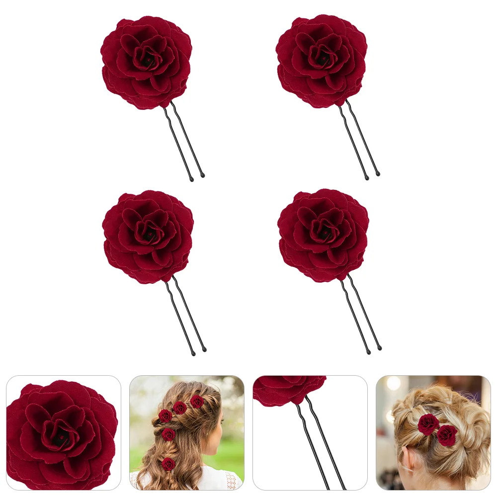 

4 Pcs Hairpin Decorative Wedding Accessories Headdress Flower Headpiece Party Clip Brooch Chic Women