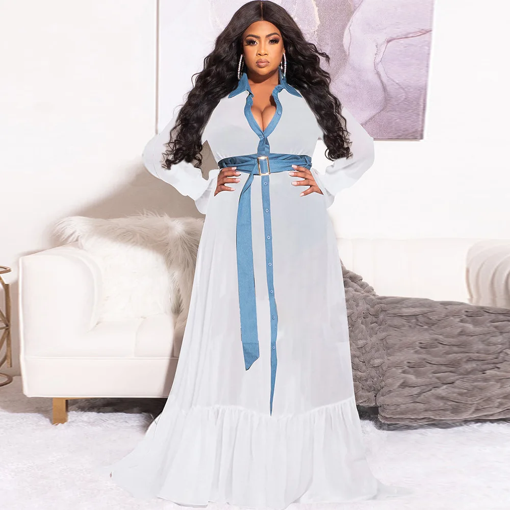 

African Dresses For Women 3XL 4XL Big Size White Africa Clothing Elegant Long Sleeve Summer Autumn Robe Party Long Maxi Dress