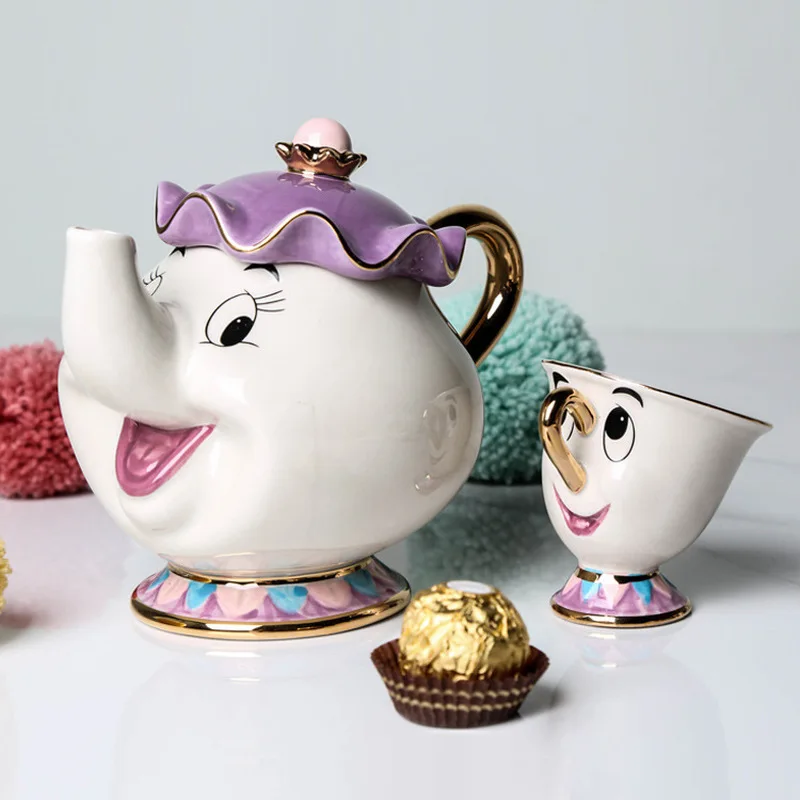 

Disney Teapot Cute Cartoon Beauty And The Beast Coffee Pots Mug Mrs Potts Chip Cup Tea Pots Cup One Tea Sets Droshipping Gift