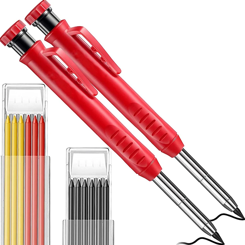 

Carpenter Pencil 12 Refill Leads Built-In Sharpener Construction Pencils For Carpenter Scriber Construction Tools