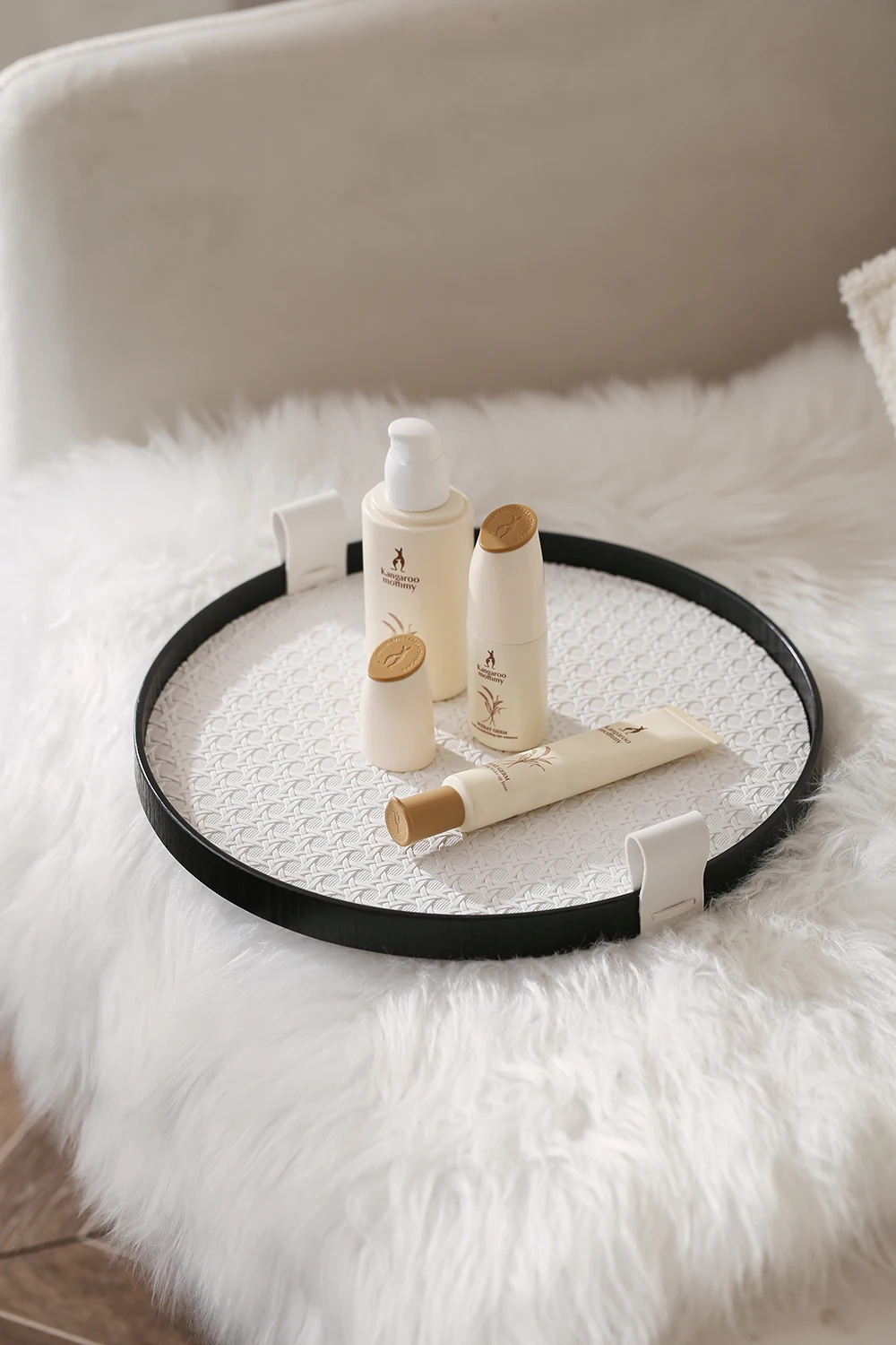 Круглый поднос для украшений в скандинавском стиле плетеный кожаный лоток