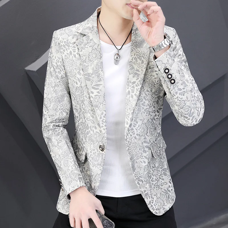 

COO 2023 Men's Spring New Bronzing Printed Long-Sleeved Suit Jacket Casual Slim Fit Leisure blazers