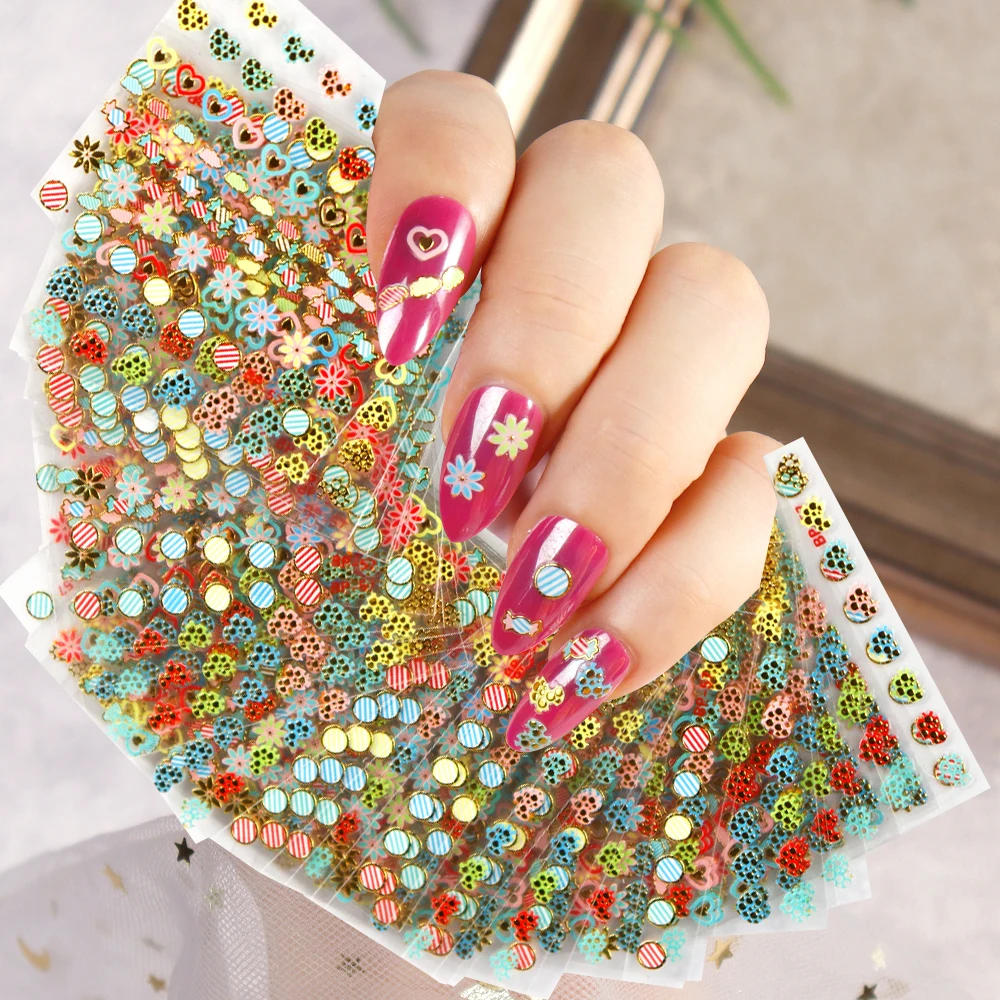 

30 pcs set Bronzing candy & Love Heart Nail Art Adhesive Sticker Sheets Different Laser Color Heart Shapes Nail Art Decoration