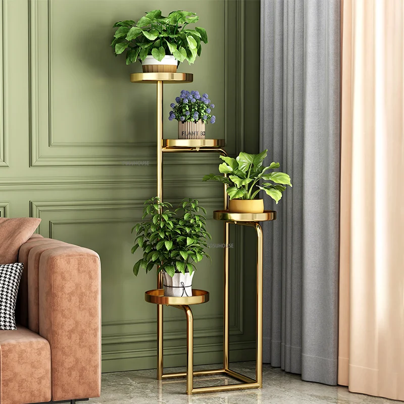 

Nordic Indoor Plant Stand Wrought Iron Gold Floor-standing Living Room Flower Pot Plant Stand Green Radish Balcony Plant Shelves