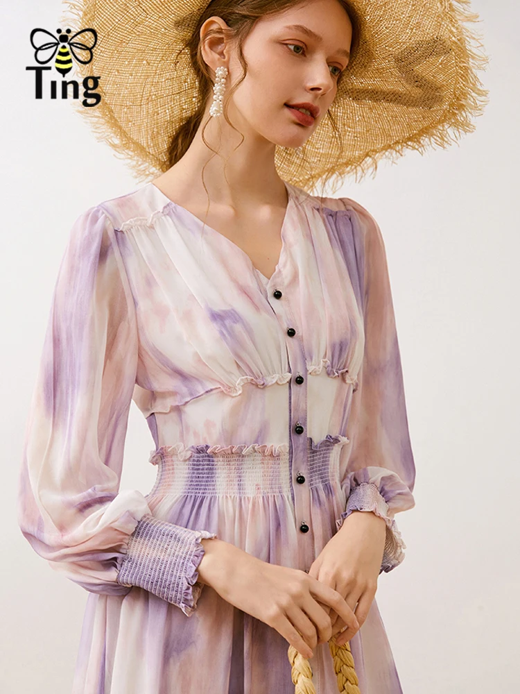 Женское богемное Платье с принтом длинным рукавом и галстуком-бабочкой - купить