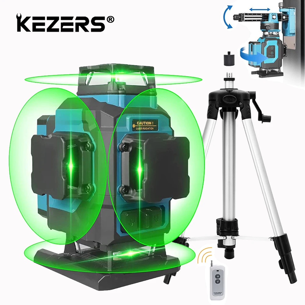

KEZERS 16 Lines Green Laser Level 4D OSRAM Diodes Horizontal and Vertical Beam with Remote Control Magnetic hanger(SL16D-4XG)