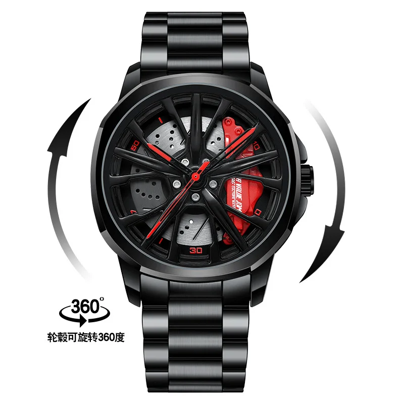 Fashion 360° Rotating Wheel Watch For Men Sport Quartz Wristwatch Trend Cool Sports Car Men's Watch Leather Belt Watches