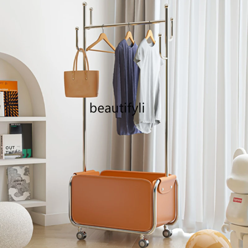 

yj Cactus Leather Pocket Coat Rack Floor Clothes Rack Ins Corner Assembly Leather Metal Mobile