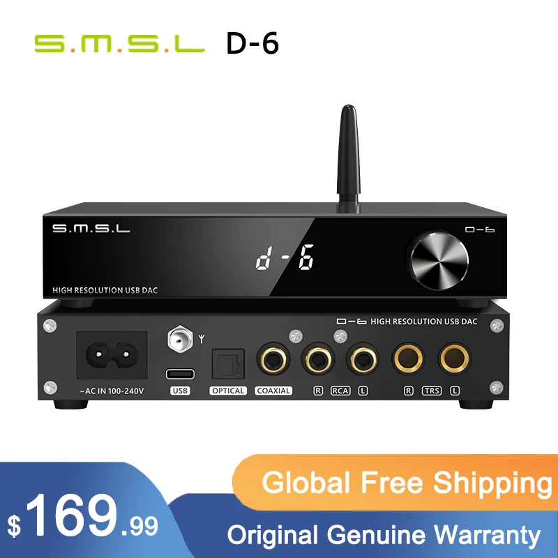 SMSL D-6 декодер двойной Ak4493s поддержка DSD512 PCM 768 кГц/32 бит D6 DAC Bluetooth 5 1 SBC/AAC/APTX HD/LDAC с