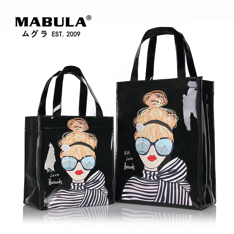 

London Style PVC Reusable Shopping Bag Women's Bag Friendly Small Signature Shopper Bag Waterproof Handbag Shoulder Bag