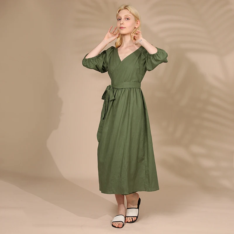 Элегантное женское платье из хлопка и льна сексуальные платья с V-образным