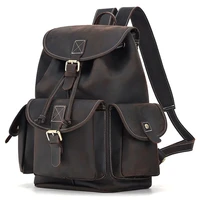 mens luxury cowhide backpack genuine leather large capacity flip drawstring travel bag high quality single shoulder handbag