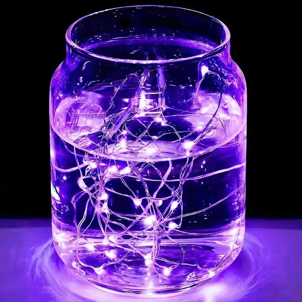 

Фиолетовые LED гирлянды из медной проволоки, батарейного питания