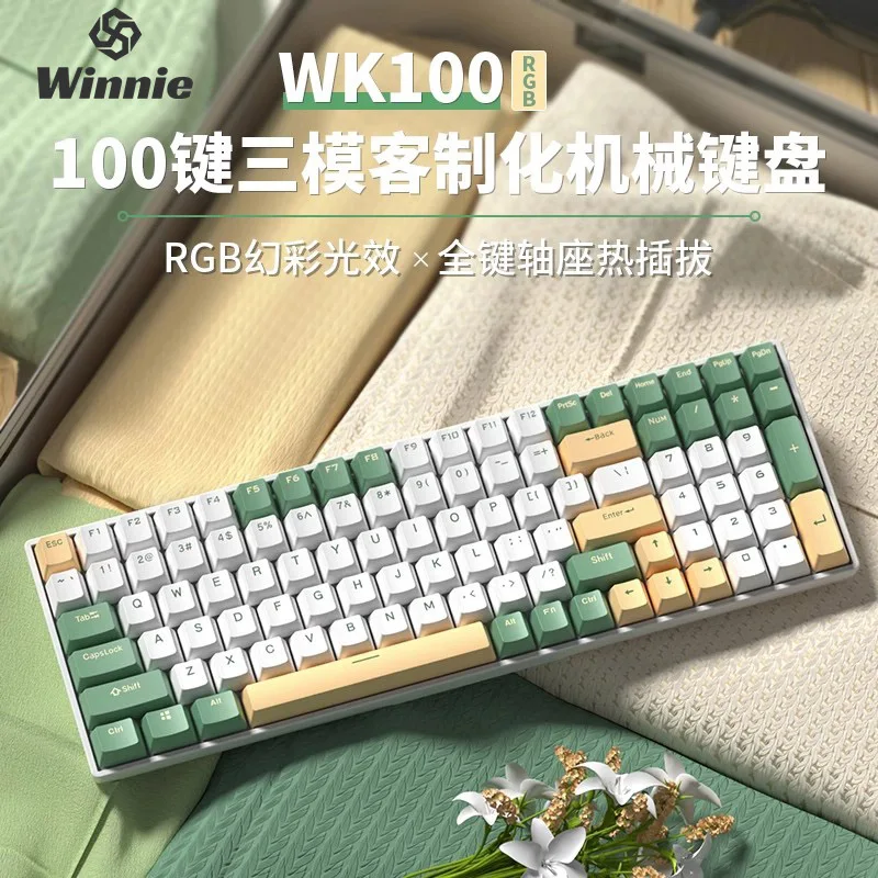 

Клавиатура WEIKAV WK100 Thri с прокладкой режима, механическая клавиатура с горячей заменой, Офисная Клавиатура RGB светильник PBT N-key Rollover, Игровая клавиатура