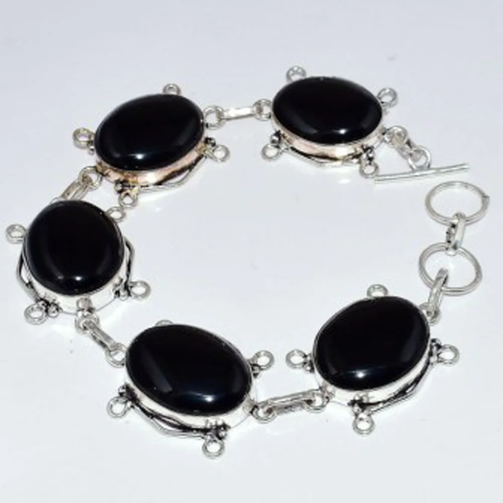 

Black Onyx Bracelet Silvers Overlay over Copper , 22.7 , B3553