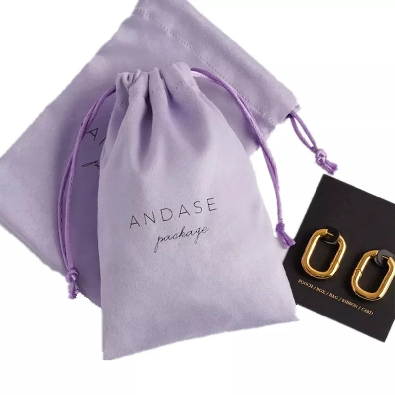 

50pcs flannel personalized logo print custom drawstring bags jewelry package bags pouches small wedding favor bags wholesale