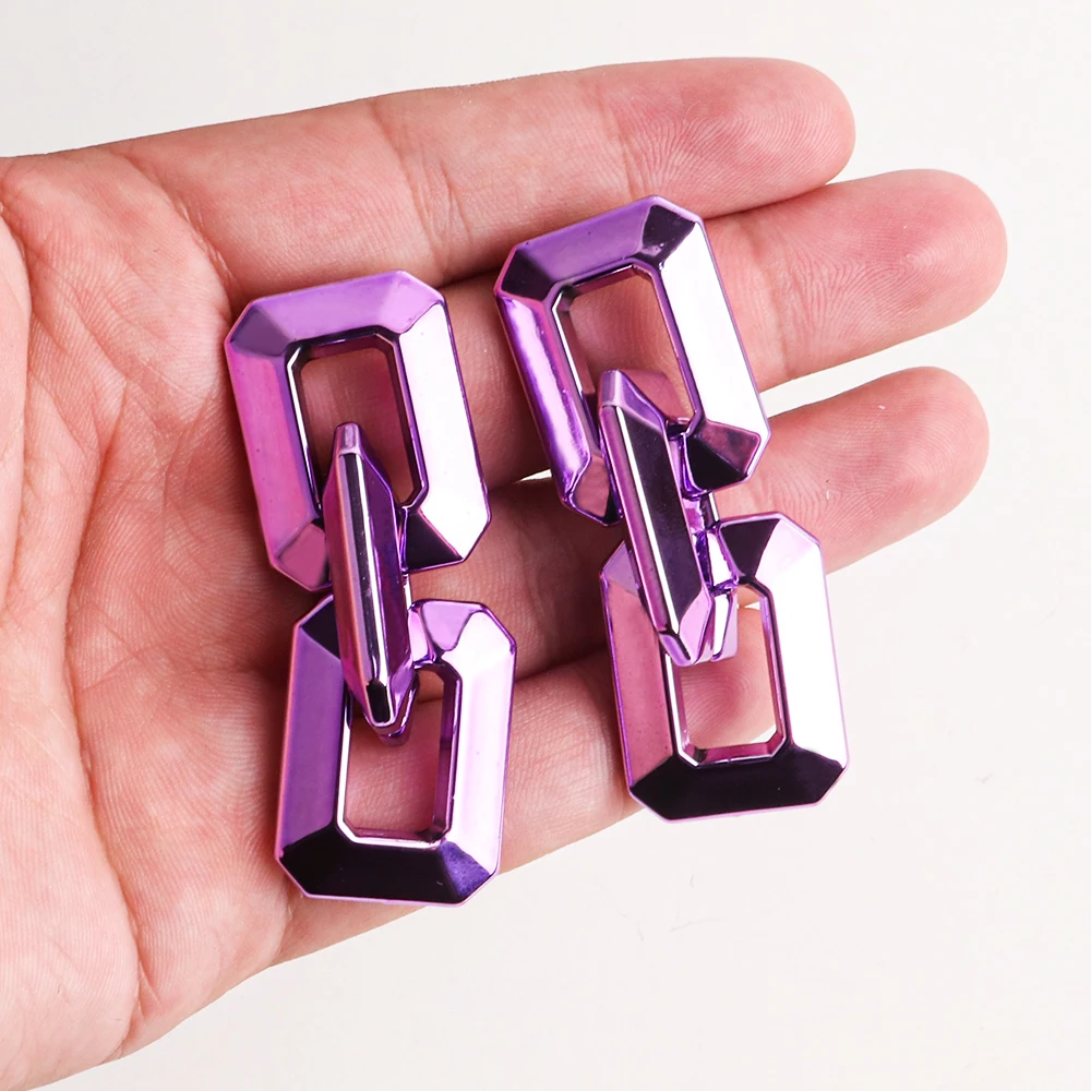 

2023 New Purple Acrylic Chain Drop Earrings for Women Trendy Metallic Green Link Long Earring y2k Girls Jewelry Gifts pendientes