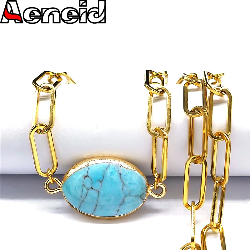 

Vintage Natural Stones Choker Necklace for Women Stainless Steel New Fashion Boho Clavicle Chain Necklaces Party Jewelry N215S04