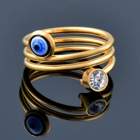 kioozol blue evil eye stainless steel rings for women fashion gold color finger ring 2022 new accessories ko2