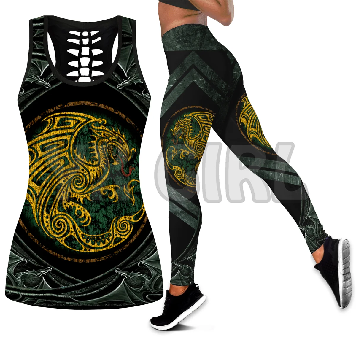 Mandala Dragon 3D Printed Tank Top+Legging Combo Outfit Yoga Fitness Legging Women