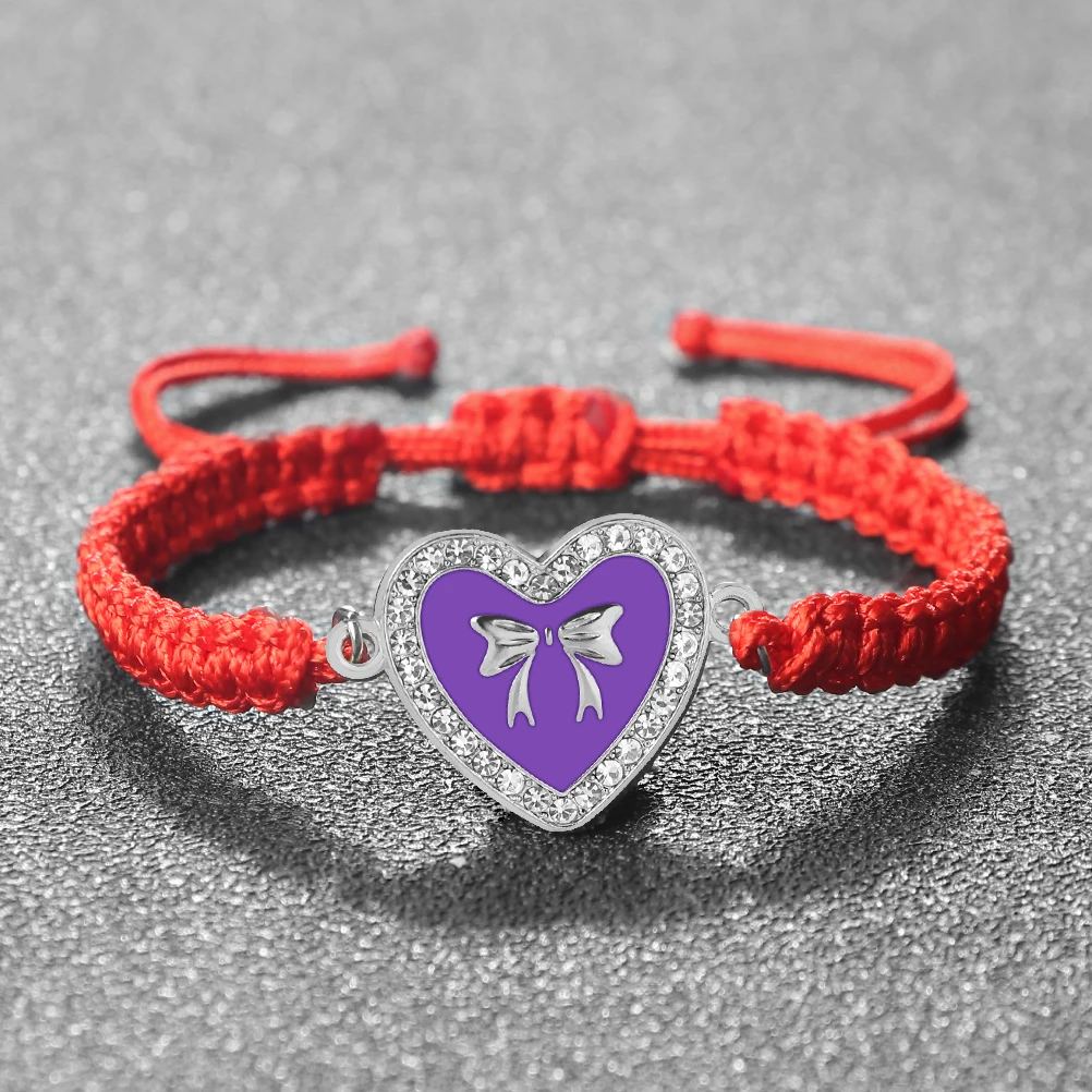 Элегантный фиолетовый браслет с бантом в виде сердца для женщин плетеный ручной