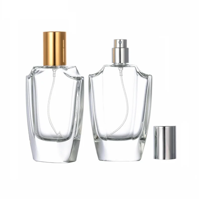 

50ML Clear Perfume Glass Bottle Empty Packing Container Gold Silver Cover Spary Press Pump Portable Packaging Cosmetic 8Pieces
