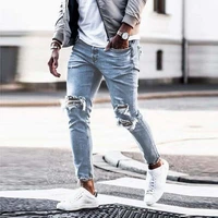2022 youthful vitality new mens jeans denim cotton slim pencil pants fashion trend casual elastic tight zipper hole mens pants
