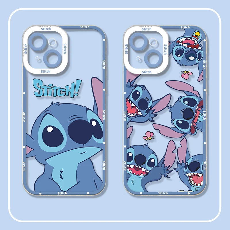 

Disney Kawayi Lilo Stitch Phone Case For iPhone 14 11 12 13 Pro MAX Mini 7 8 Plus XR XS SE Camera Protect Transparent Soft Cover