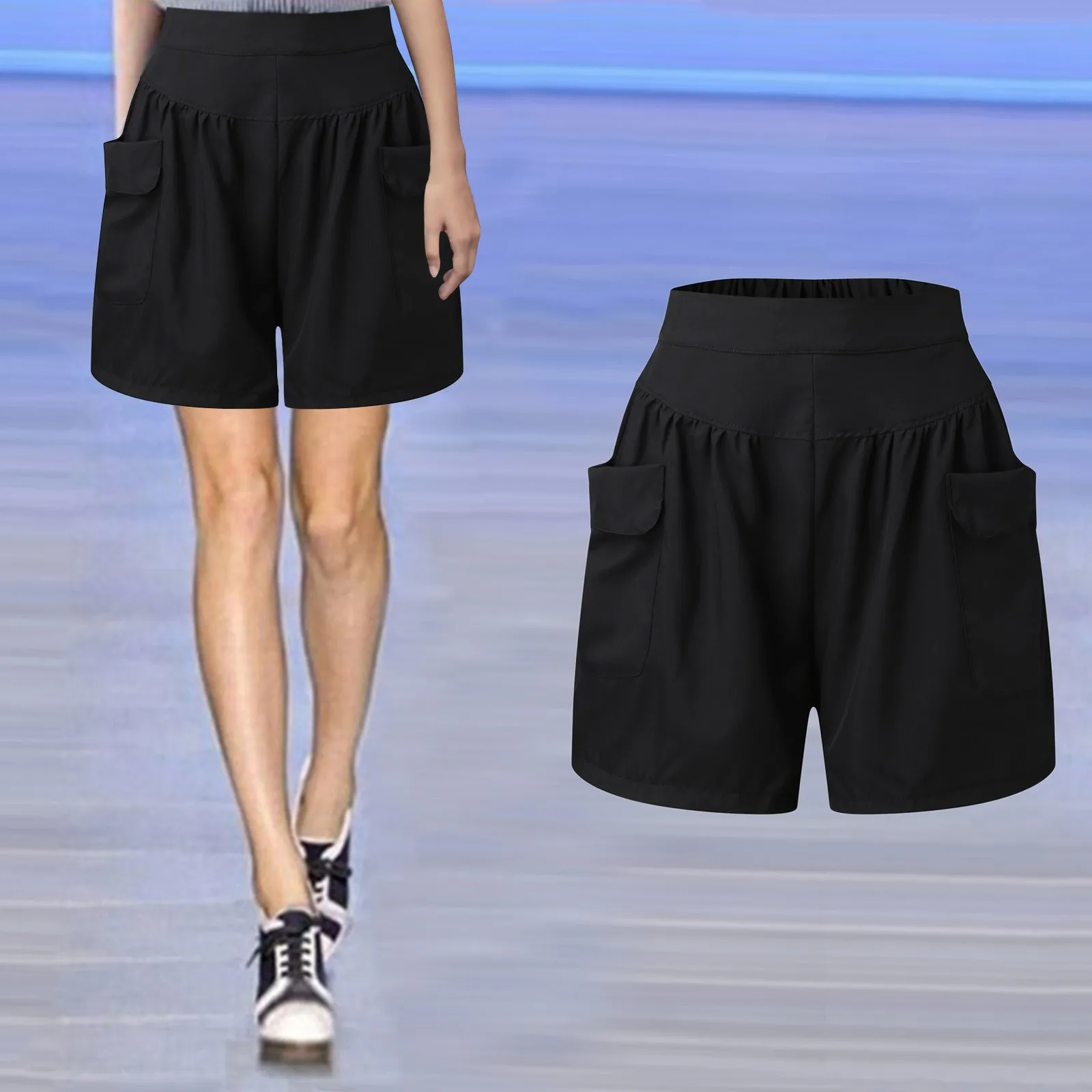 

Шорты женские однотонные спортивные с эластичным поясом и карманами