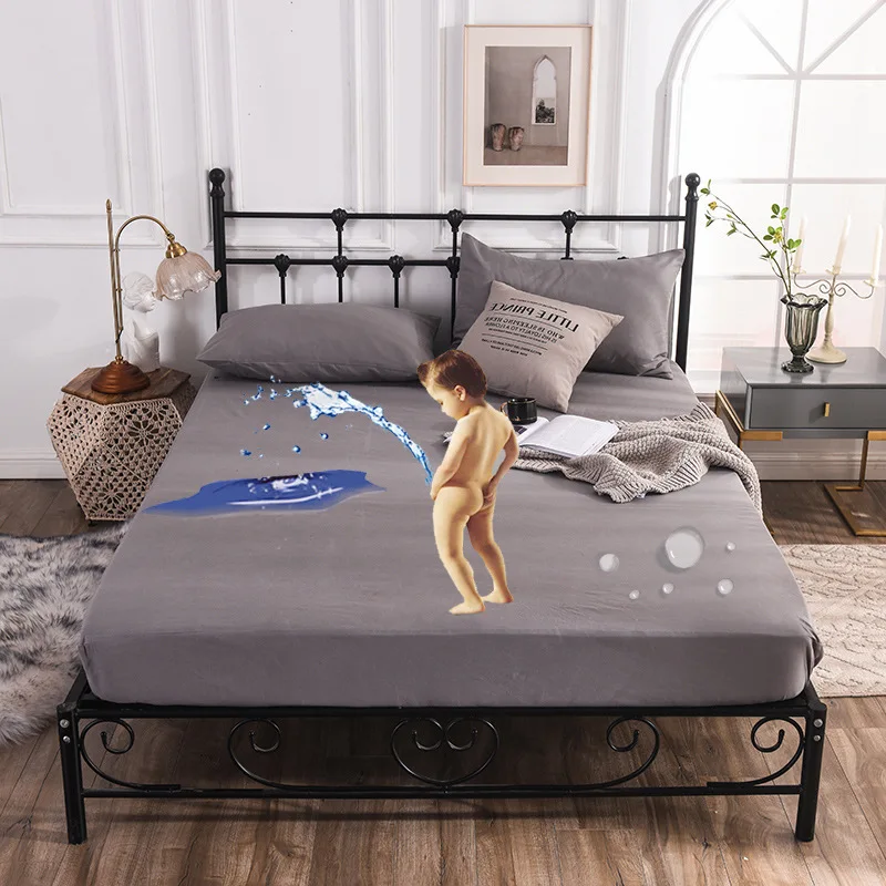

Super Waterproof Bed Cover Washable Mattress Cover Solid Color Queen King Bed Protector Weatherproof Mattress Topper For Bed