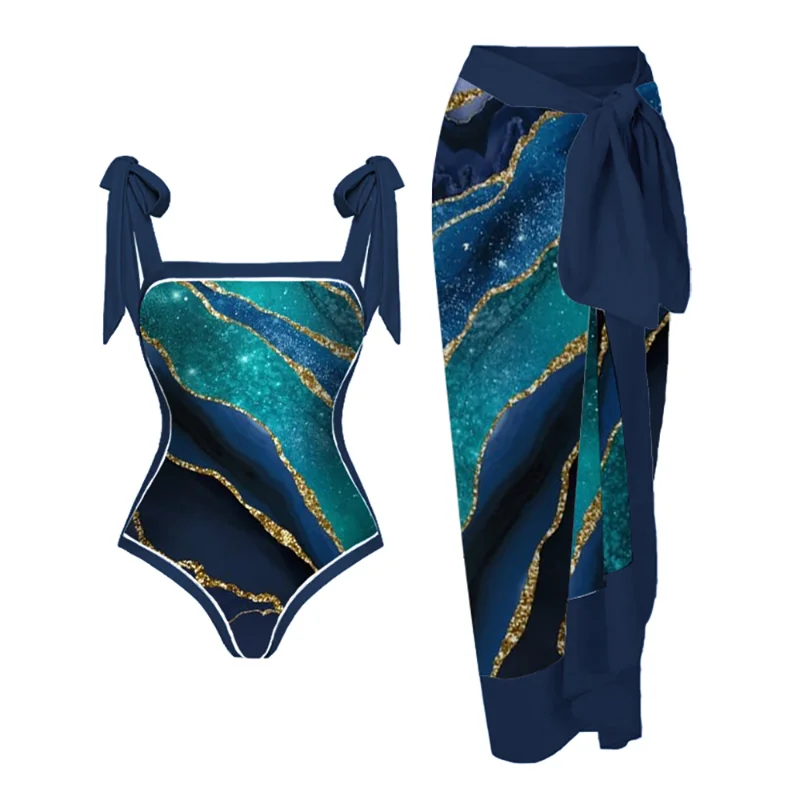 Marble Print One Piece Swimsuit Fashion Colorblock Bikinis Women's Swimming Suit Sexy Lacing Up Swimwear Beachwear Slim 2023 New