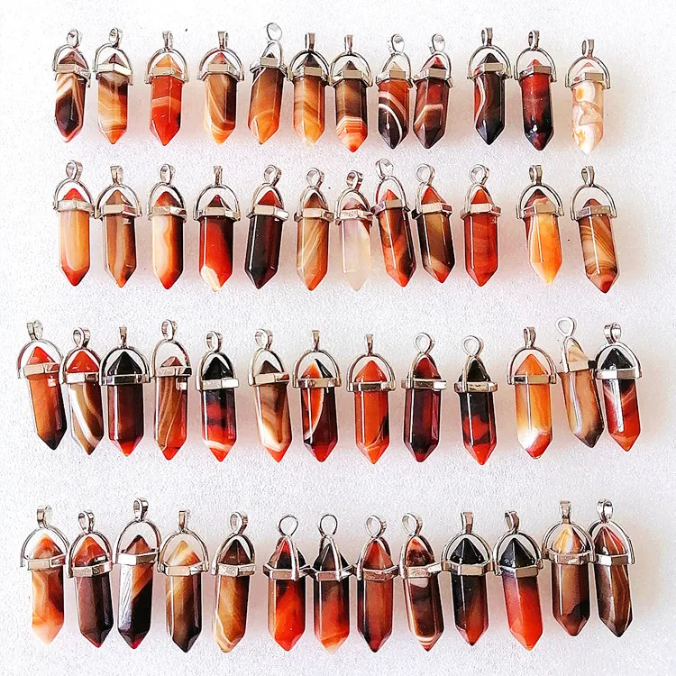 

Trendy Hexagonal Pointed Bullet Shape Necklace Dangle Reiki Healing Agate Pendant 5 PCS/Set Natural Crysyal Quartz Jewelry DY-73