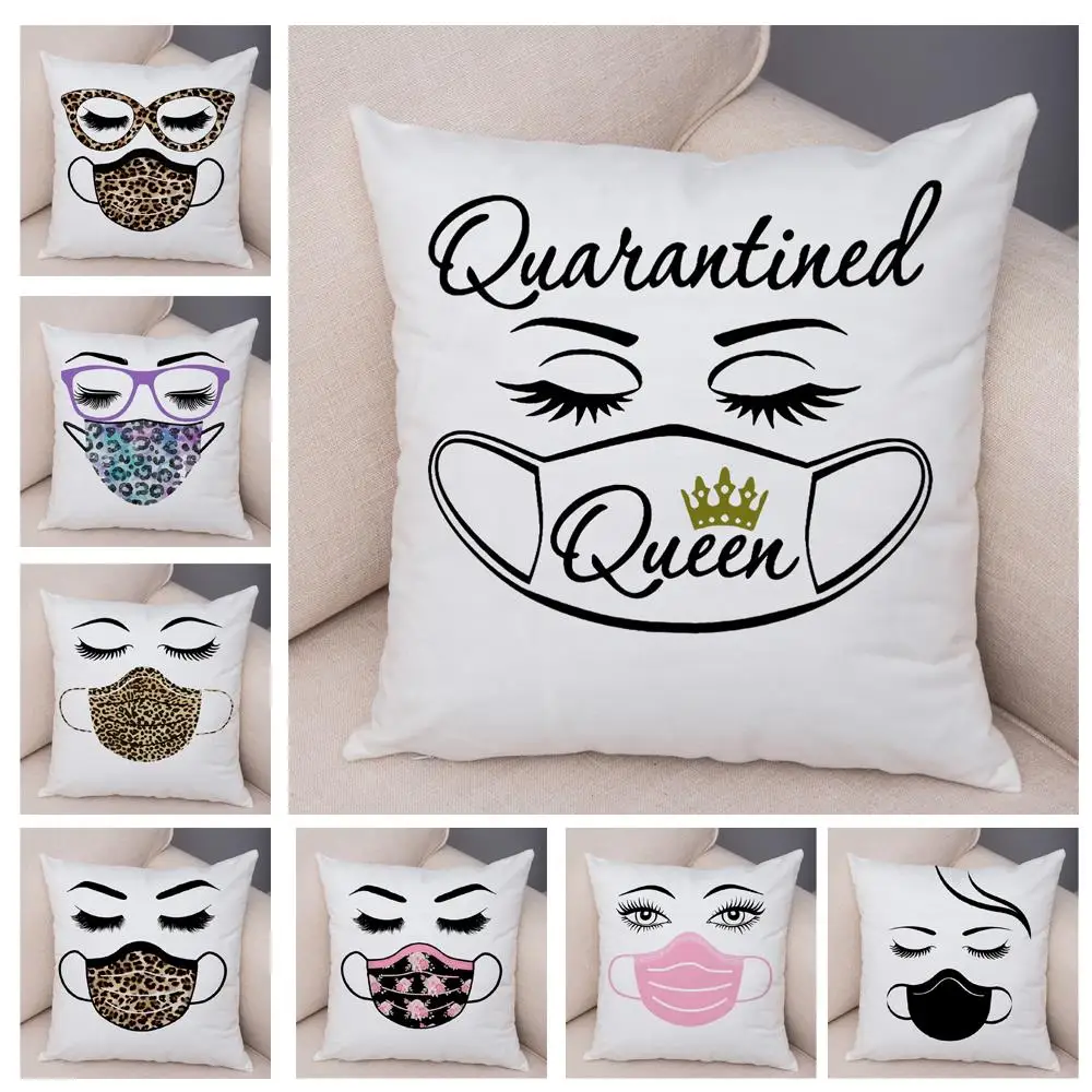 

Cartoon Cushion Cover Sofa Home Car Decor Leopard Face Mask Eyelash Short Plush Pillowcase 45x45cm чехлы housse de coussin