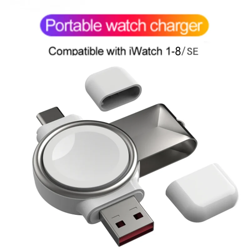 

2 in 1 Magnetic Fast Charging for Apple Watch Wireless Charger Portable Type-C USB-A Universal Interface for iWatch 8 7 6 5 SE