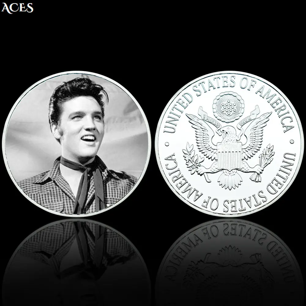 

Fans Gifts Elvis Presley Rock Singer Silver Coin Popular American Star Commemorative Metal Coin In Capsule for Collection